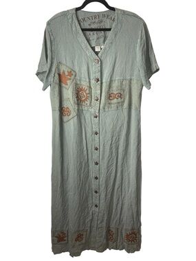 Vintage 2000s Country Wear Button-Down Maxi Dress Size XL Western Patchwork